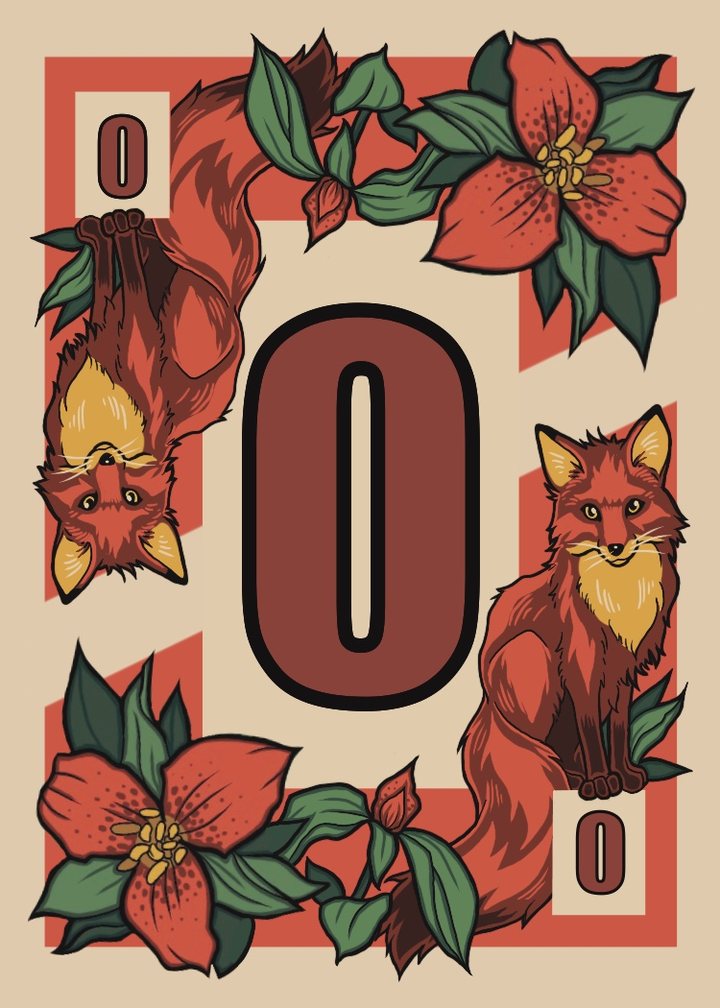 Feral red suit card with foxes