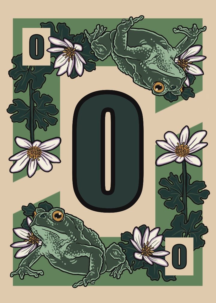 Feral green suit card with frogs