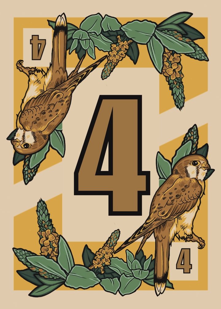 Feral gold suit card with hawks