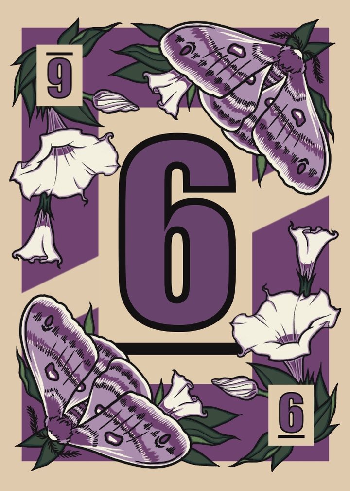 Purple moth card, the 6